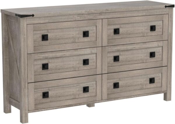 T4TREAM Farmhouse 6 Drawers Dresser for Bedroom, Wood Rustic Wide Chest of Drawers, Storage Dressers Organizer for Bedroom, Living Room, Hallway, Light Rustic Oak - Image 4