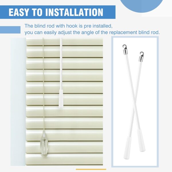 Bokon 2 Pieces White Fiberglass Blind Wand Vertical Blinds Replacement Parts Blinds Stick Replacement with Hook and Handle Curtain Stick Blind Tilt Wand for Window Opener Accessory (12 Inch) - Image 5