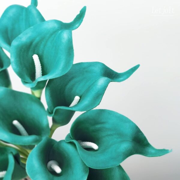 Letjolt Artificial Calla Lily Teal Flowers for Wedding Bouquet Klein Blue Flower 12Pcs Home Decoration Faux Calla Lilies Flower, Teal Blue - Image 3