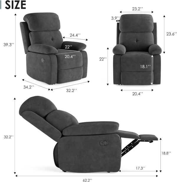 Small Manual Recliner Chairs for Adults Women for Living Room Small Spaces - Image 2