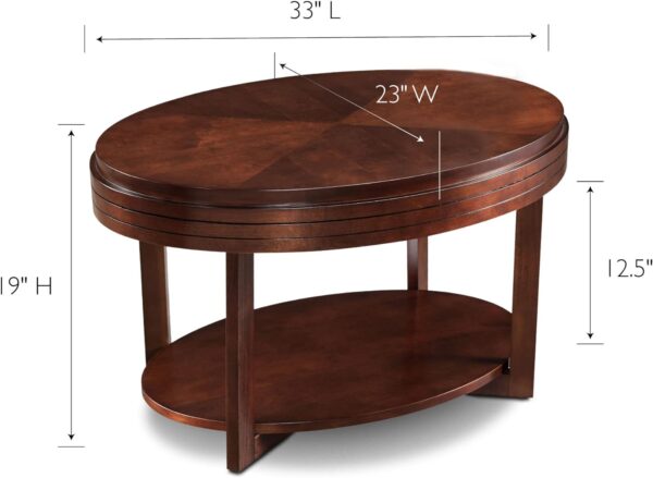 Leick Home 10109-CH Oval Small Coffee Table with Shelf, Chocolate Cherry, 23 in x 33 in x 19 - Image 3