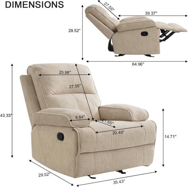 Recliner Chair Glider Rocking Recliners for Nursery, Rocker Glider Nursery Chair for Living Room with Extra Large Footrest, High Back, Upholstered Deep Seat, Oversized Fabric Recliner - Image 2