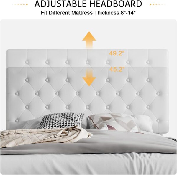 SHA CERLIN Full Size Bed Frame with Button Tufted Headboard, Faux Leather Upholstered Mattress Foundation, Platform Bed Frame, Wooden Slat Support, No Box Spring Needed, White - Image 4