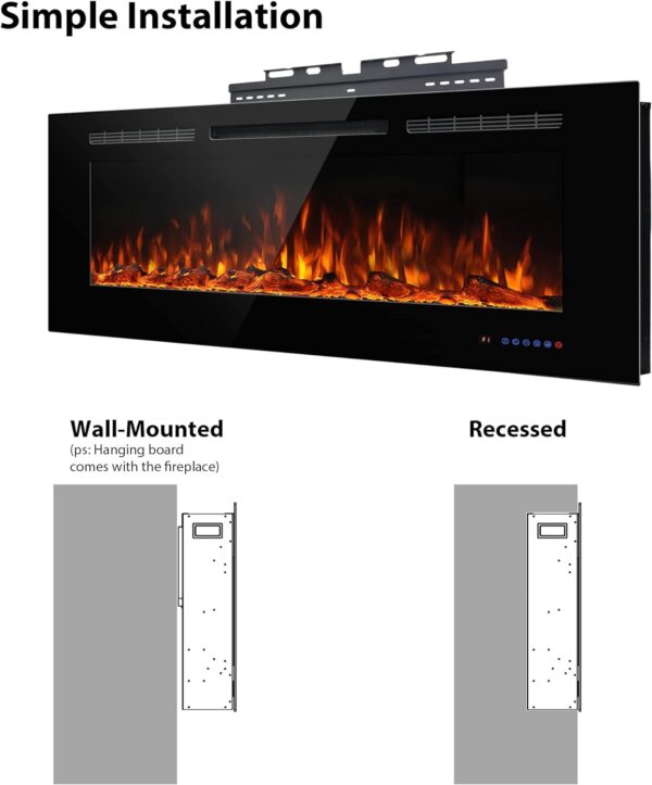 Electric Fireplace 42inches, Wall-Mounted & Recessed Fireplace Inserts, Multicolor Flame w/5 Dimmer, Remote Control Thermostat, Timer, Overheating Protection, Hardwire Connect, 1500W,Black - Image 7