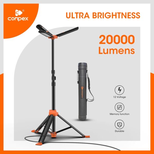 Camping Light, Large Area Lighting Floodlight, Max 118In Tall, 20000 Lumens, Suitable for Outdoor Activities, Telescopic Light with Tripod Work Light - Image 2