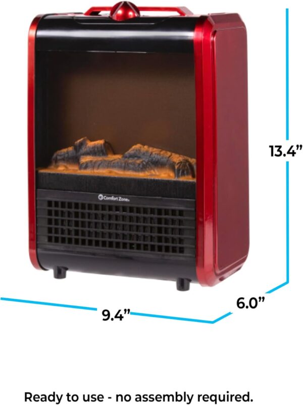 Comfort Zone Electric Mini Fireplace Space Heater with Realistic 3D Flame, Stay-Cool Body, Carry Handle, Overheat Sensor, and Safety Tip-Over Switch, Ideal for Home, Bedroom, & Office, 1,200W, CZFP1 - Image 3