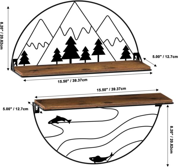 Floating Wall Shelves Set of 2, The Artistic Mountain River Fishes Floating Shelf for Home Decor, Kitchen Decor, Bedroom Decor - Image 3