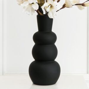 Black Ceramic Vase, Modern Dried Flower Vase, Black Matte Pampas Flower Vases, Boho Home Decor for Centerpiece Wedding Dinner Table Party Living Room Office Bedroom, Housewarming Gift