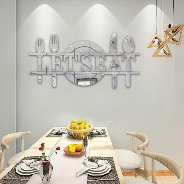 Doeean Let's Eat Wall Decor Letter Signs Acrylic Mirror Wall Decals Decorations Stickers for Kitchen or Dining Room (Silver 26.3 X 13.2) - Image 7