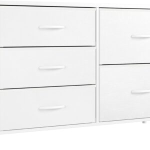 Nicehill White Dresser for Bedroom with 5 Drawers, Small Dresser for Kids' Bedroom, Closet, Wide Chest of Drawers with Fabric Storage Drawers, Wooden Top, Steel Frame, Modern, White