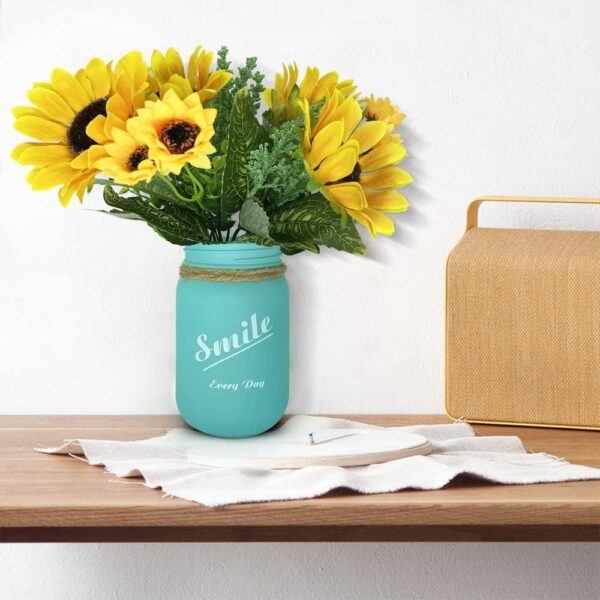 ART Mason Jar Decor Fake Flower Sunflowers Centerpieces for Dining Room Table Decorations for Living Room Rustic Farmhouse Decor Coffee Table Decor, Teal Blue#01 - Image 2