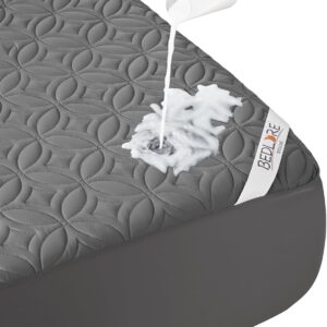 BEDLORE Waterproof Mattress Protector, Queen Size Mattress Pad Noiseless with Deep Pocket 6"-18" Depth, Soft Breathable Dirt-Proof Bed Mattress Cover Washable for Home, Bedroom, Hotel (Gray)
