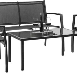 Devoko 4 Pieces Patio Furniture Set Outdoor Garden Patio Conversation Sets Poolside Lawn Chairs with Glass Coffee Table Porch Furniture (Black)