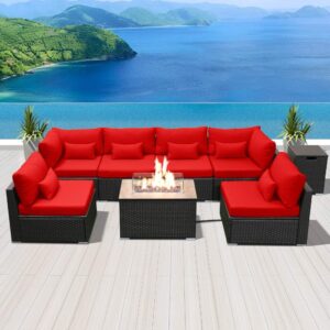 Dineli Sectional Sofa with Gas/Propane Fire Pit Table Outdoor Patio Furniture Sets (Light Gray-Rectangular Table)