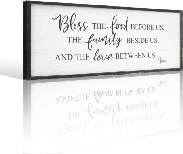 Bless The Food Before Us Home Decor Wall Sign For Family Kitchen Farmhouse Dining Room Vintage Rustic Retro Boho Wood House Wall Art Decoration For Living Room Bedroom 40 x 15 Inch white black - Image 7