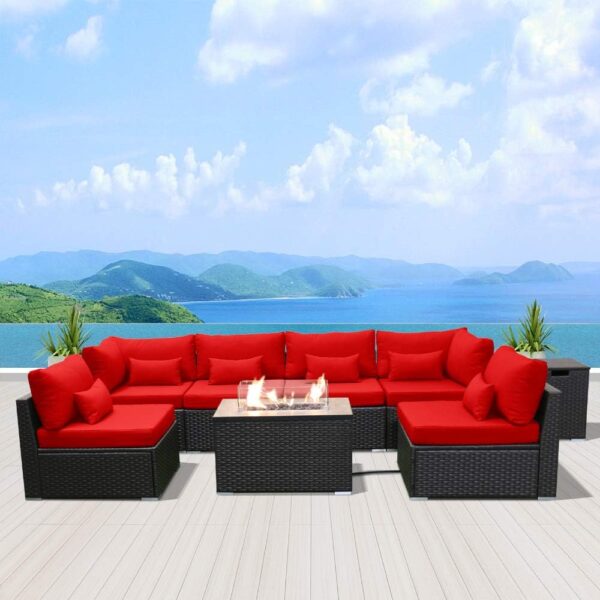 Dineli Sectional Sofa with Gas/Propane Fire Pit Table Outdoor Patio Furniture Sets (Light Gray-Rectangular Table) - Image 5