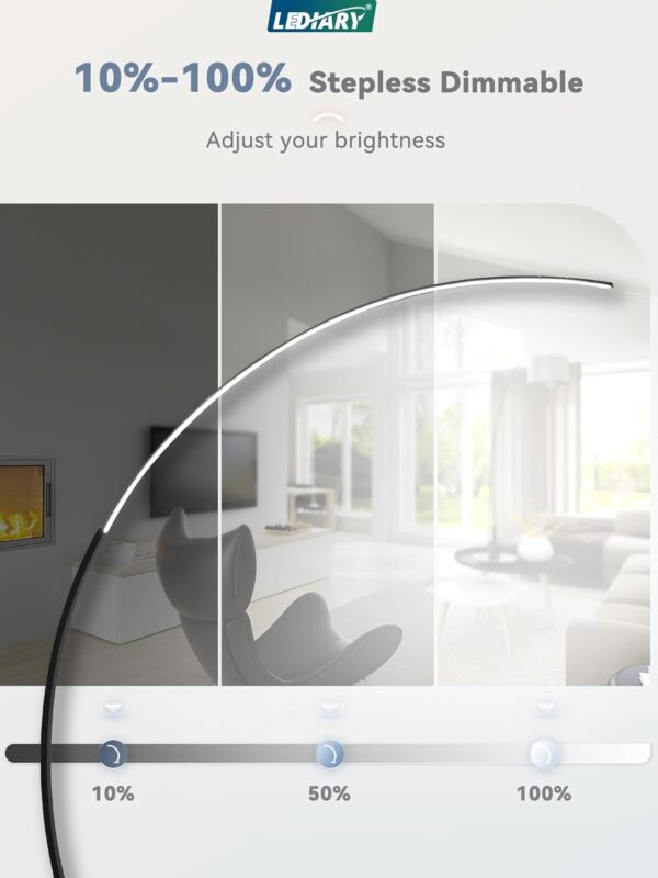 LEDIARY Arc Floor Lamp 65" Modern Standing Lamp with Remote, Black LED Arch Lamps for Living Room Bedroom Office, 3 Color Temperature & Stepless Dimmable Arched Reading Lamp - Image 3