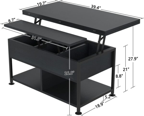 Lift Top Coffee Table ，4 in 1 Multi-Function Coffee Table with Hidden Compartment ，Modern Lift Tabletop Dining Table for Living Room Reception/Home Office, Black - Image 3