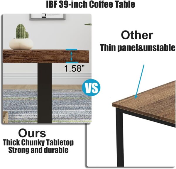 IBF Rustic Coffee Table, Industrial Simple Wooden Living Room Table, Modern Minimalist Farmhouse Rectangle Center Table, Wood and Metal Vintage Tea Coffee Table for Home Bedroom, Rustic Brown, 39 Inch - Image 4