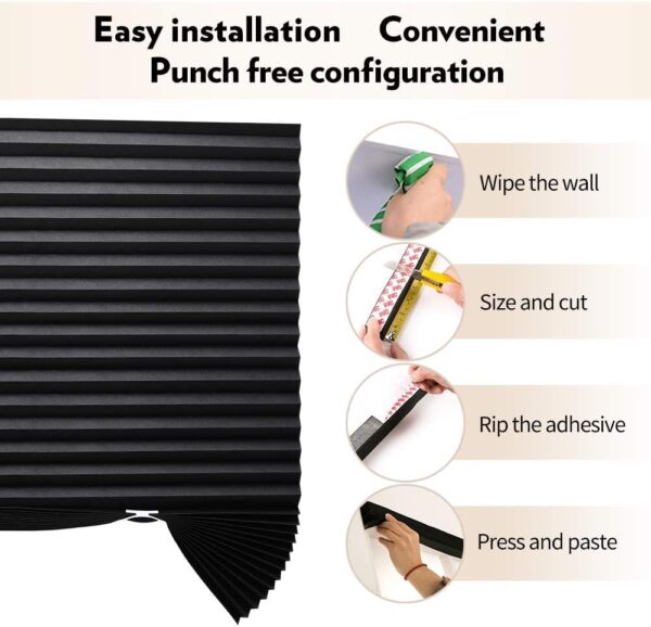 LUCKUP 2 Pack Cordless Light Filtering Pleated Fabric Shade,Easy to Cut and Install, with 4 Clips (36"x72"- 2 Pack, Black) - Image 2