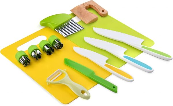 13 Pieces Montessori Kitchen Tools for Toddlers-Kids Cooking Sets Real-Toddler Toys Set for Real Cooking with Plastic Toddler Safe Knives Crinkle Cutter Kids Cutting Board - Image 2