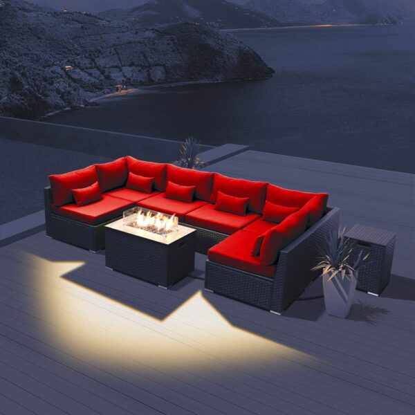 Dineli Sectional Sofa with Gas/Propane Fire Pit Table Outdoor Patio Furniture Sets (Light Gray-Rectangular Table) - Image 4