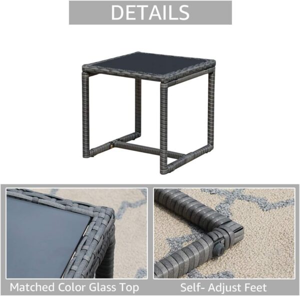 Patiorama 3 Piece Outdoor Patio Furniture Conversation Set, Rattan Chair Set With Coffee Table, For Garden, Balcony, Backyard, Poolside (Dark Grey) - Image 7