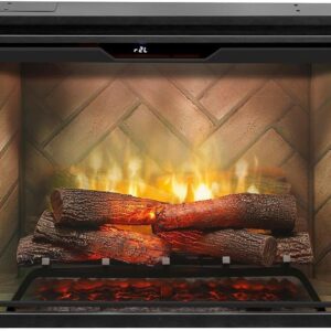 Dimplex Revillusion® 36 Inch Built-in Electric Firebox - Herringbone Brick Background - Includes Realistic Faux Logset, Front Glass Panel, Firebox, and Plug Kit