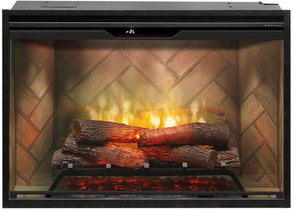 Dimplex Revillusion® 36 Inch Built-in Electric Firebox - Herringbone Brick Background - Includes Realistic Faux Logset, Front Glass Panel, Firebox, and Plug Kit