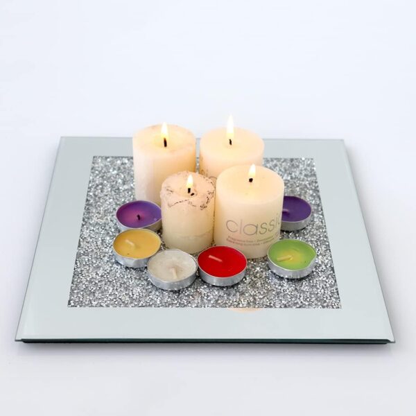 GIMORRTO Glass Mirrored Coaster 4 PC, Crushed Diamond Square Cup Mat 4" Decor on Tabletop for Bar Tools Dining Table - Image 7