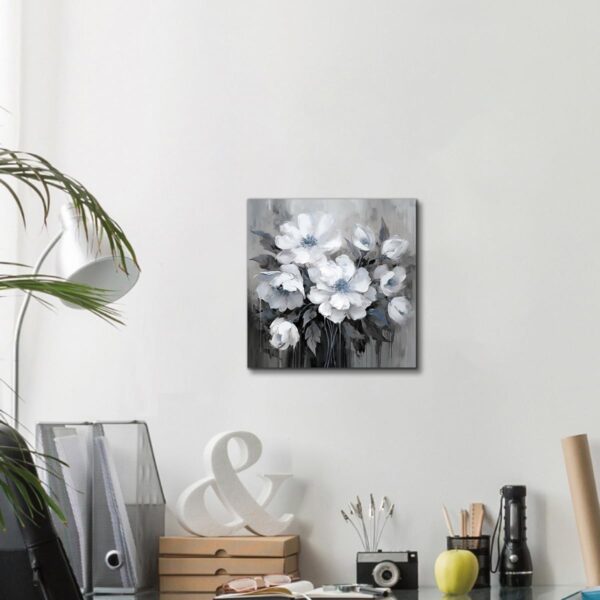 AnZhongArt Bathroom Wall Art,Flower Wall Art,Canvas Wall Art,Small wall Art Gray and White and Blue Flower Wall Art-Floral Canvas Wall Art, Bedroom Office Flower Wall Art Decoration,12x12 inches - Image 5
