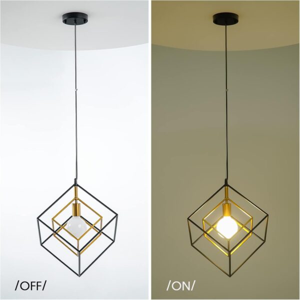 Modern Geometric Chandelier, 1-Light Metal Pendant Light Fixture Black Brass Hanging Ceiling Light Industrial Farmhouse Cube Lighting for Kitchen Island Entryway, E26 Base - Image 4