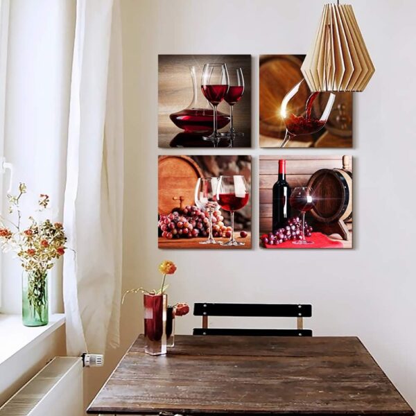 TTHYUEWS Canvas Wall Art For Kitchen Dining Room Wall Decor Wine Glass Wall Painting Still Life Wine Fruit Goblet Frame Wall Pictures Prints Artwork Bar Restaurant Decoration Home Decor 4 Piece Set - Image 3