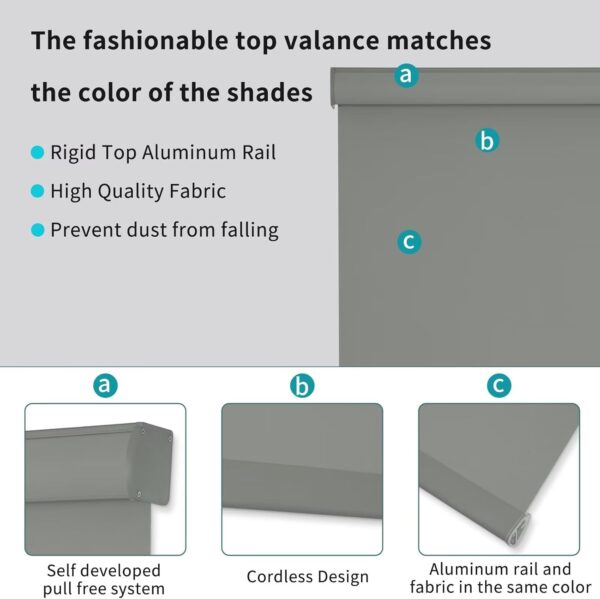 MYshade Cordless Roller Shades, Blackout Roller Blinds with Valance Cover, Room Darkening Window Shades for Home, Office, Bathroom, French Door, UV Blocking, Thermal Insulated, 24 inch Wide, Gray - Image 2