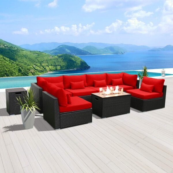 Dineli Sectional Sofa with Gas/Propane Fire Pit Table Outdoor Patio Furniture Sets (Light Gray-Rectangular Table) - Image 2