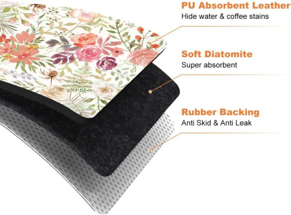 LOKHOM Dish Drying Mat for Kitchen Counter, 18"x24" Absorbent Coffee Bar Mat with Pink Roses Petals , Dish Drainer Rack Mats for Kitchen Counter Coffee Maker Coffee Pot Dining Room Decoration - Image 6