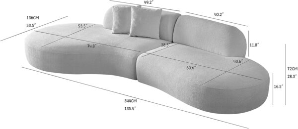 Curved Sofa,135" Memory Foam Filled Sectional Couch with 2 Pillows, Modern 6 Seater Couch with Chaise Longue,Easy to Assemble,Left Facing,Camel - Image 2