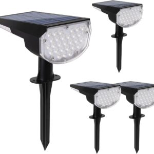 E ENERGETIC LIGHTING Solar Lights Outdoor Waterproof IP68, 4 Lighting Modes Solar Powered Garden Yard Spot Solar Lights for Christmas Outside Landscape- 2 Pack (Daylight)