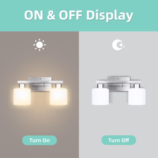 SILAMPDI Bathroom Lighting Fixtures Over Mirror Brushed Nickel, Modern 2-Light Vanity Lights Fixtures, Wall Sconces Light for Bedroom, Hallway, Milky White Glass Shades, E26 Base, Bulbs Not Included - Image 7