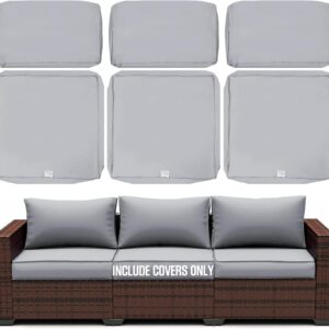 ClawsCover 6Pack Outdoor Patio Seat and Back Cushions Replacement Covers Fit for 3-Seater Wicker Rattan Furniture Conversation Set Sectional Couch,Gray-Included Covers Only