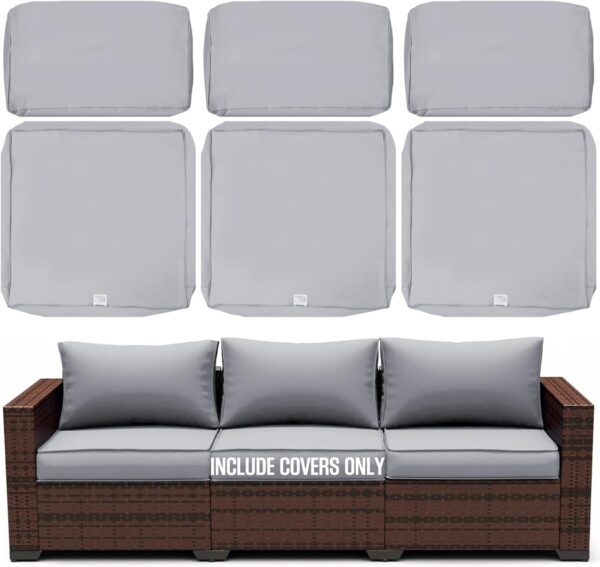 ClawsCover 6Pack Outdoor Patio Seat and Back Cushions Replacement Covers Fit for 3-Seater Wicker Rattan Furniture Conversation Set Sectional Couch,Gray-Included Covers Only