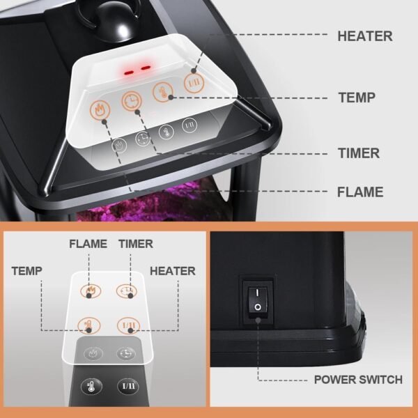 Electric Fireplace Heater with Remote 1500W Portable Freestanding Stove Heater Realistic Flame Effect 7 Colors& 3 Brightness for Indoor Use Overheating and Tip-Over Safety - Image 4