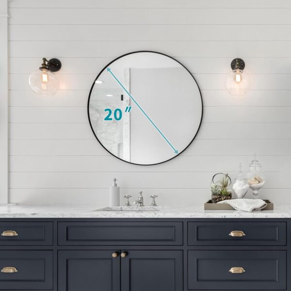 Fabuday Black Circle Mirror for Wall 20 inch - Round Mirror for Bathroom, Entryway, Living Room, Hallway, Bedroom Decor, Small Matte Frame Mirror - Image 6