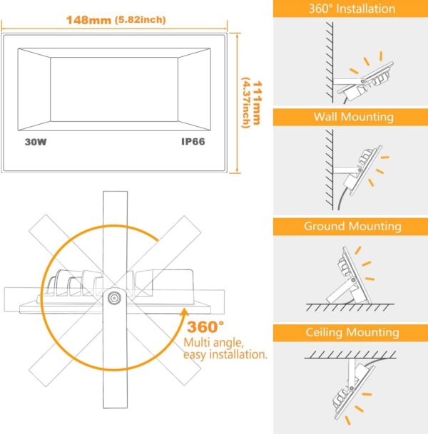 LED Flood Light Outdoor, 300W Equivalent 3000LM Smart RGB Landscape Lighting with APP Control, DIY Scenes - Timing - Warm White 2700K - Color Changing Uplight, IP66 Waterproof US Plug MELPO(4 Pack) - Image 7