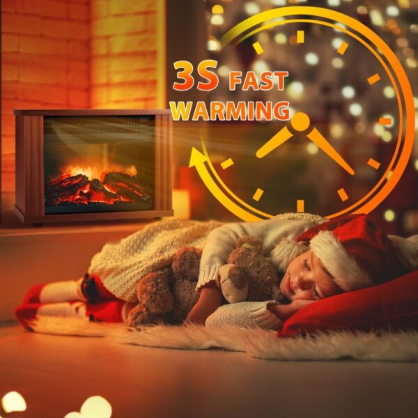 LifePlus Electric Fireplace Heater, Portable Wood Fireplace Stove with 3D Realistic Dancing Flame Effect, Tabletop Fireplace Space Heater Overheat Protection for Indoor Use Bedroom Office,1500W - Image 3