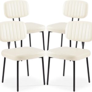 Sweetcrispy Dining Chairs Set of 4, Upholstered Mid Century Modern Kitchen Dining Room Accent Chairs with Faux Leather Cushion Seat & Metal Legs for Kitchen, Living Room - Cream