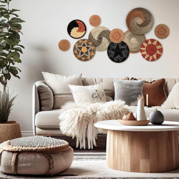 11 Pcs Boho Wall Basket Decor Decorative Bulrush Woven Basket Wall Decor Boho Wall Art Round Farmhouse Wall Hanging Baskets for Kitchen Rustic Home Christmas Decorations, Multi Sizes(Classic) - Image 3