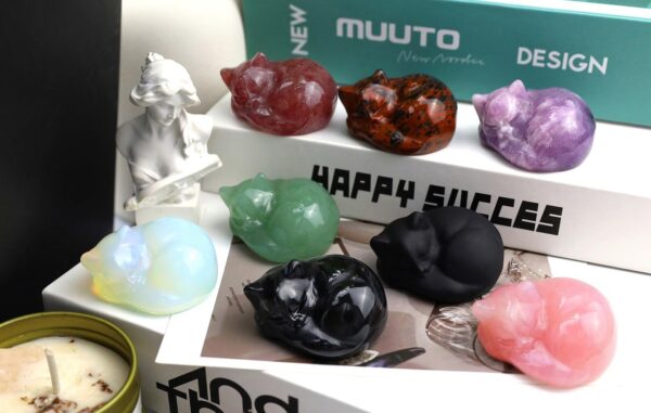 QINJIEJIE 2" Rose Quartz Cat Crystals Statue Pink Gifts Sleeping Cat Decor Figurine Polished Healing Gemstones Cute Kitten Reiki Office Desk Home Decor Cat Lover Gifts for Women - Image 7