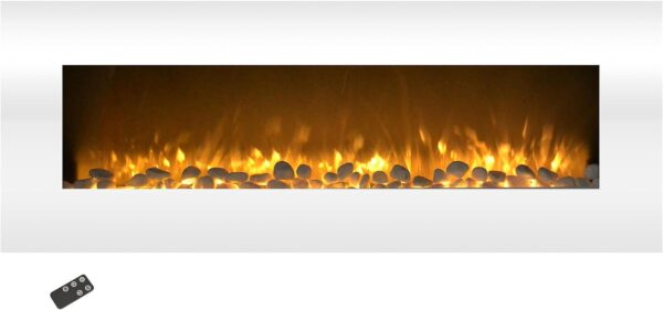 Northwest 50-Inch Wall Mounted Electric Fireplace - Heat-Free Decor with Color Changing LED Flames, Media Options, and Remote Control (White)