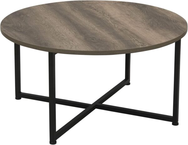 Household Essentials Jamestown Round Coffee Table Ashwood Rustic Wood Grain and Black Metal 31.5 x 31.5, Taupe